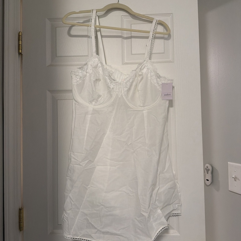 Auden Womens XXL White Woven Cotton Lingerie Underwire Babydoll Dress